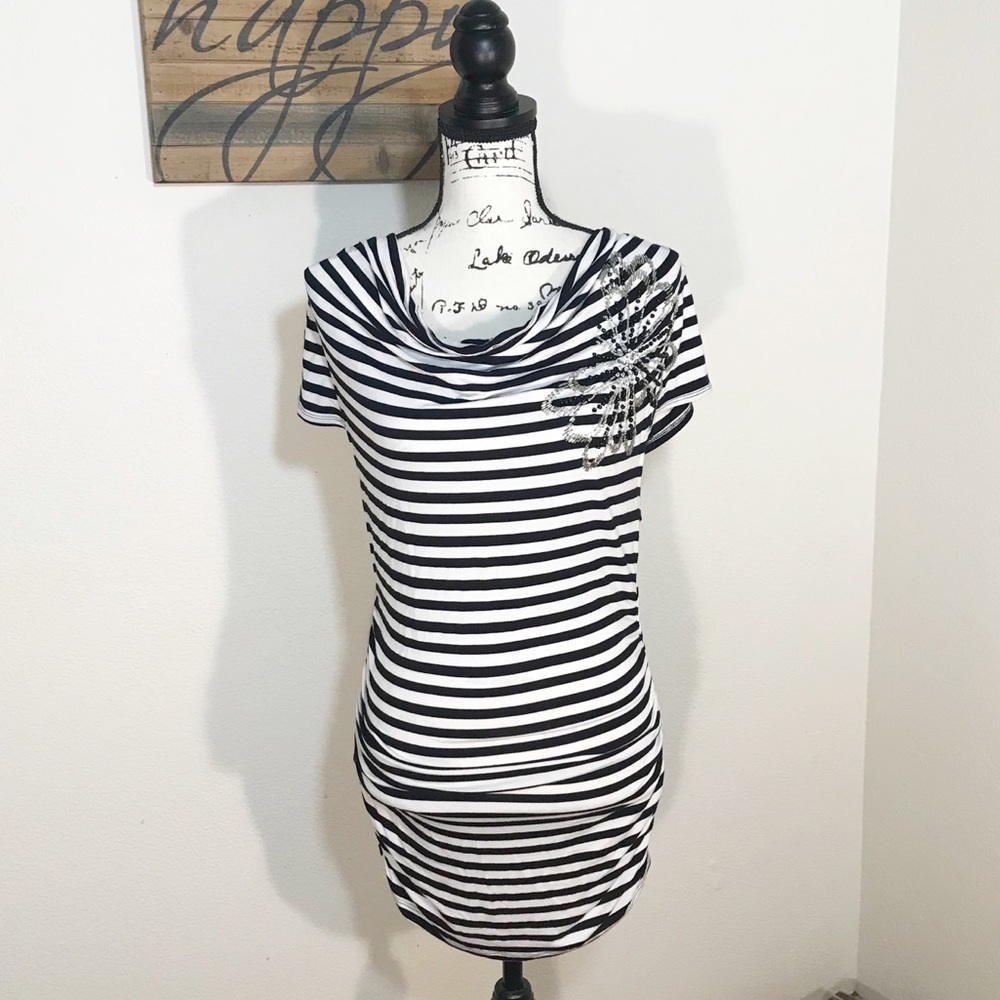 INC Black White Legging Shirt Embellished Beading